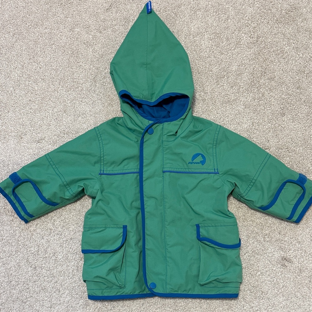 Finkid Tuulis EKO Outer Rain Jacket Green/Blue Sz1-2Years